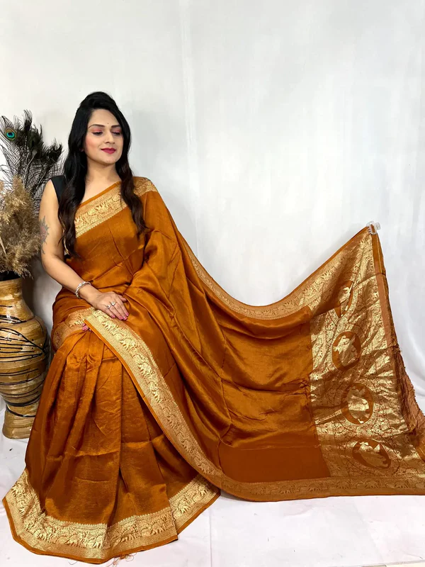 Dola Silk Golden Zari Border Saree - Mustard
